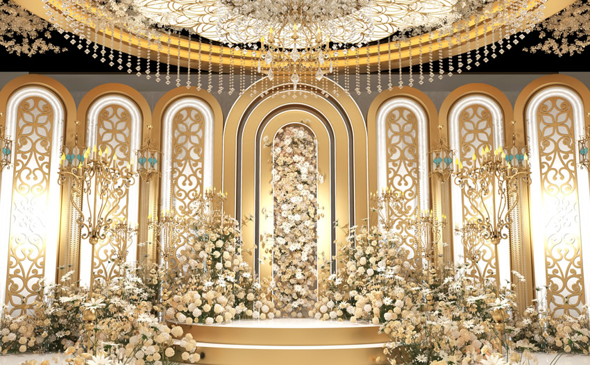 康定香槟色调婚礼堂效果展示